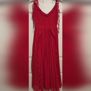 Lulus Beautiful Red Ruffles And Pleated Midi Sleeveless Dress. Size S